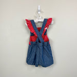 Load image into Gallery viewer, Vintage Blue Red Ruffle Shortalls Romper
