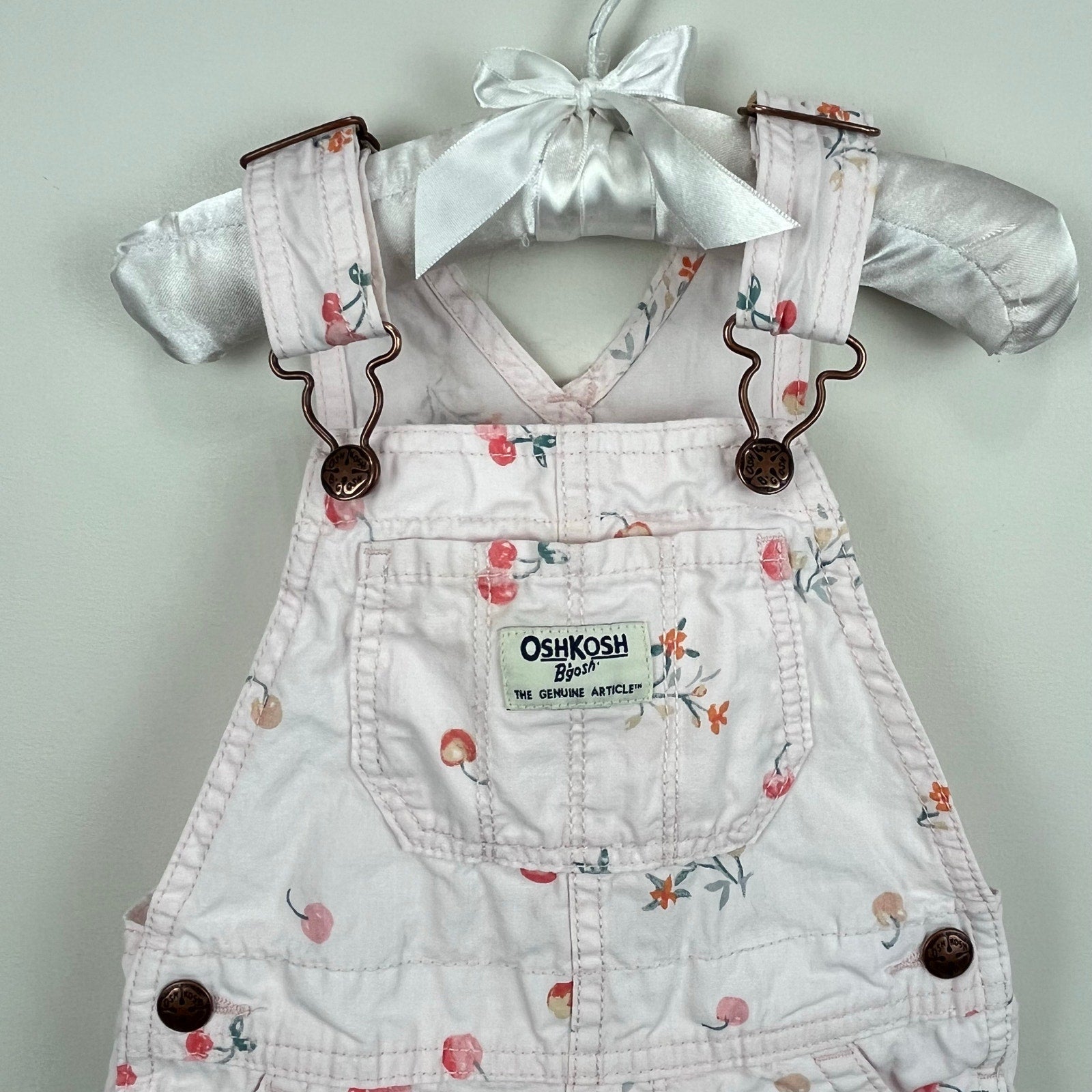 OshKosh B'gosh Pink Cherry Print Canvas Shortall 24 Months