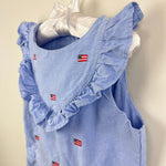Load image into Gallery viewer, Janie and Jack Embroidered Flag Ruffle Romper Ocean Air Blue 6
