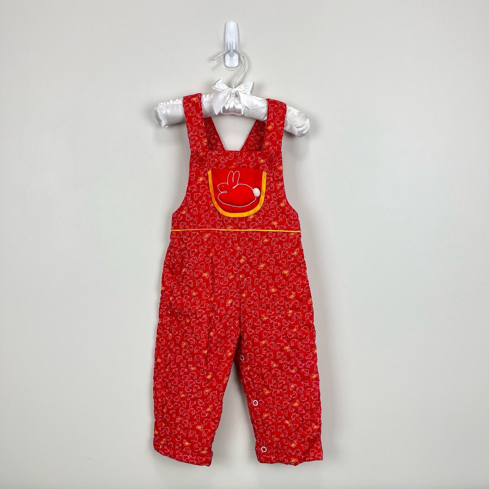 Vintage Thomas Quilted Red Bunny Overalls 18 Months USA