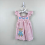 Load image into Gallery viewer, Vintage Samara Pink Seersucker Teddy Bear Bow Pinafore Dress 24 Months
