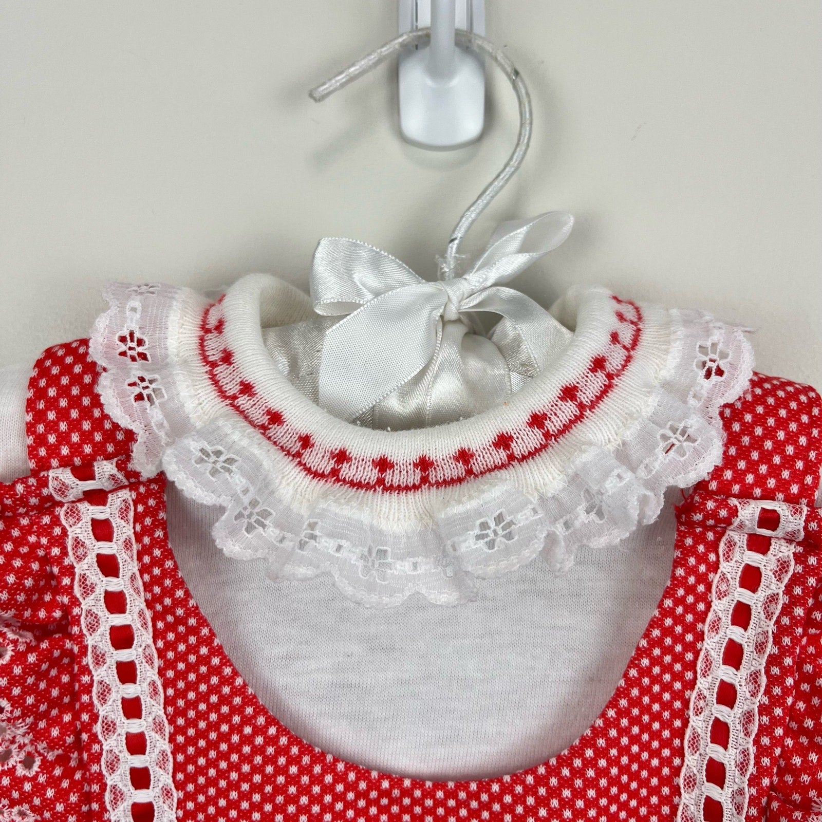 Vintage Carter's Red Ruffle Lace Overalls Set 24 Months USA