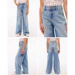 Load image into Gallery viewer, Abercrombie Kids High Rise Ultra Wide Leg Jeans Embroidered Bows 5/6 Long
