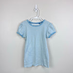 Load image into Gallery viewer, Mini Boden Short Sleeved Pointelle Top Light Celeste Blue/Soft Ivory 11-12
