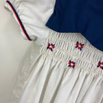 Load image into Gallery viewer, Vintage Polly Flinders Smocked Navy &amp; White Dress 5T NWT
