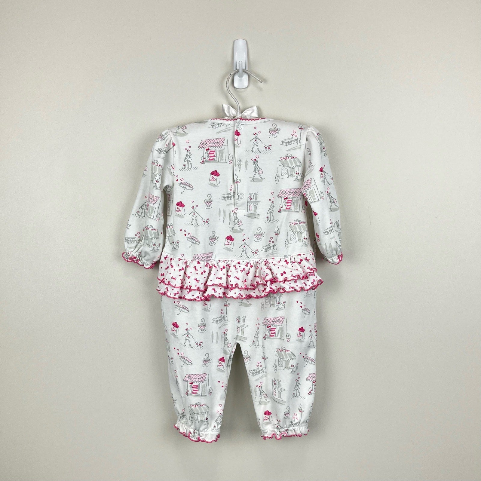 Kissy Kissy White Pink French Print Ruffle Playsuit 12-18 Months