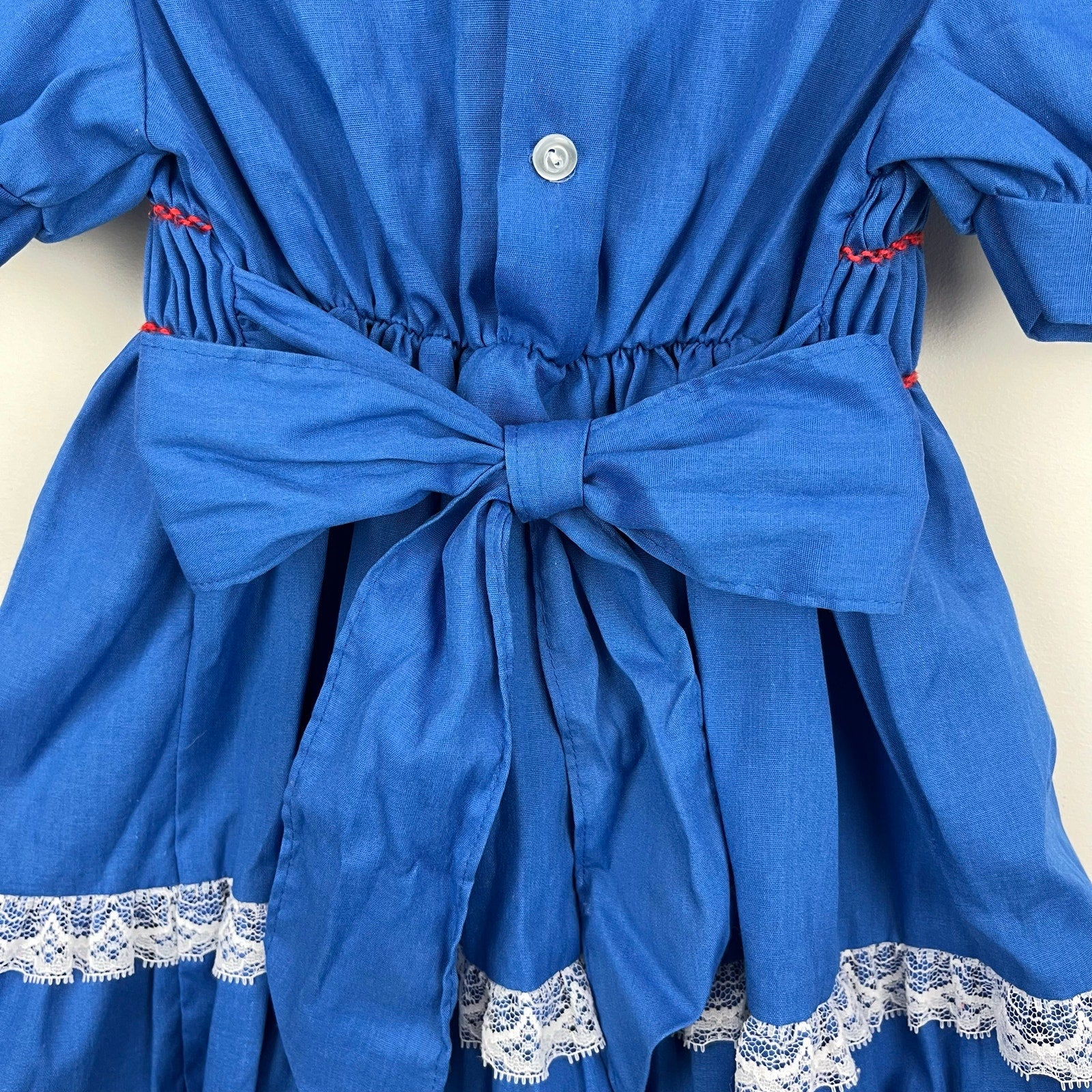 Vintage JM Rags Blue Smocked Ruffle Lace Party Dress 4T