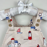 Load image into Gallery viewer, Mayoral Printed Two Piece Dungarees and Sun Hat Set 6-9 Months
