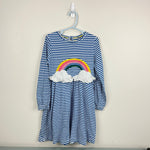 Load image into Gallery viewer, Mini Boden Long Sleeve Rainbow Applique Jersey Dress Blue Stripe 6-7
