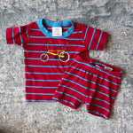 Load image into Gallery viewer, Hanna Andersson Red Striped Bicycle Short John Pajamas 80 cm 18-24 Months
