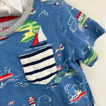 Load image into Gallery viewer, Mini Boden Short Sleeve Printed Pocket T-Shirt Nautical Blue 3-4

