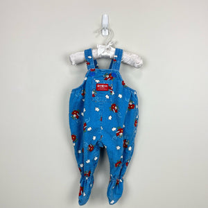 Vintage OshKosh B'gosh Blue Airplane Footie Overalls 3-6 MOnths