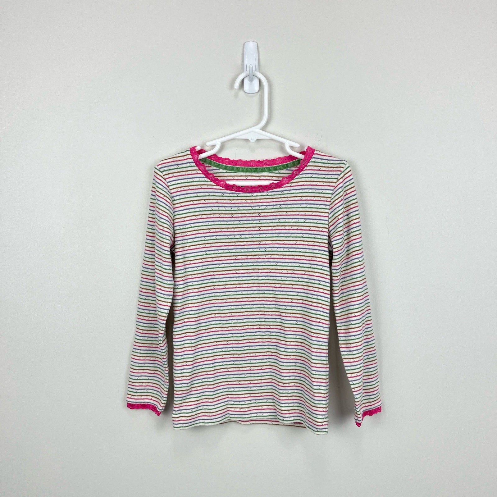 Mini Boden Supersoft Pointelle T-Shirt Ivory Multi Stripes 5-6