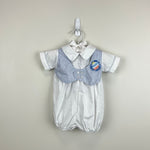 Load image into Gallery viewer, Vintage Alexis White Blue Bubble Romper Newborn
