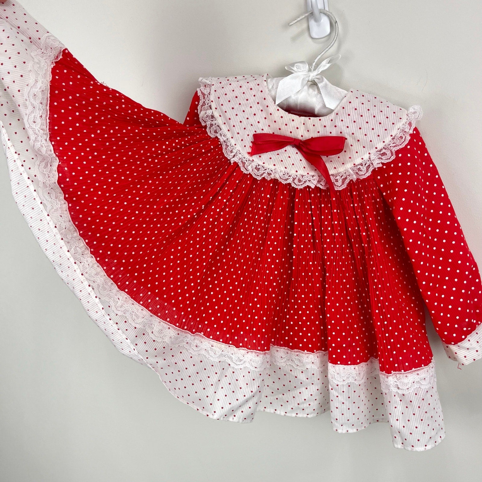 Vintage Red Ruffle Polka Dot Dress Medium USA