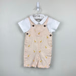 Load image into Gallery viewer, JoJo Maman Bebe 2-Piece Chicks Embroidered Dungarees &amp; Body Set Yellow 6-12 Months NWT

