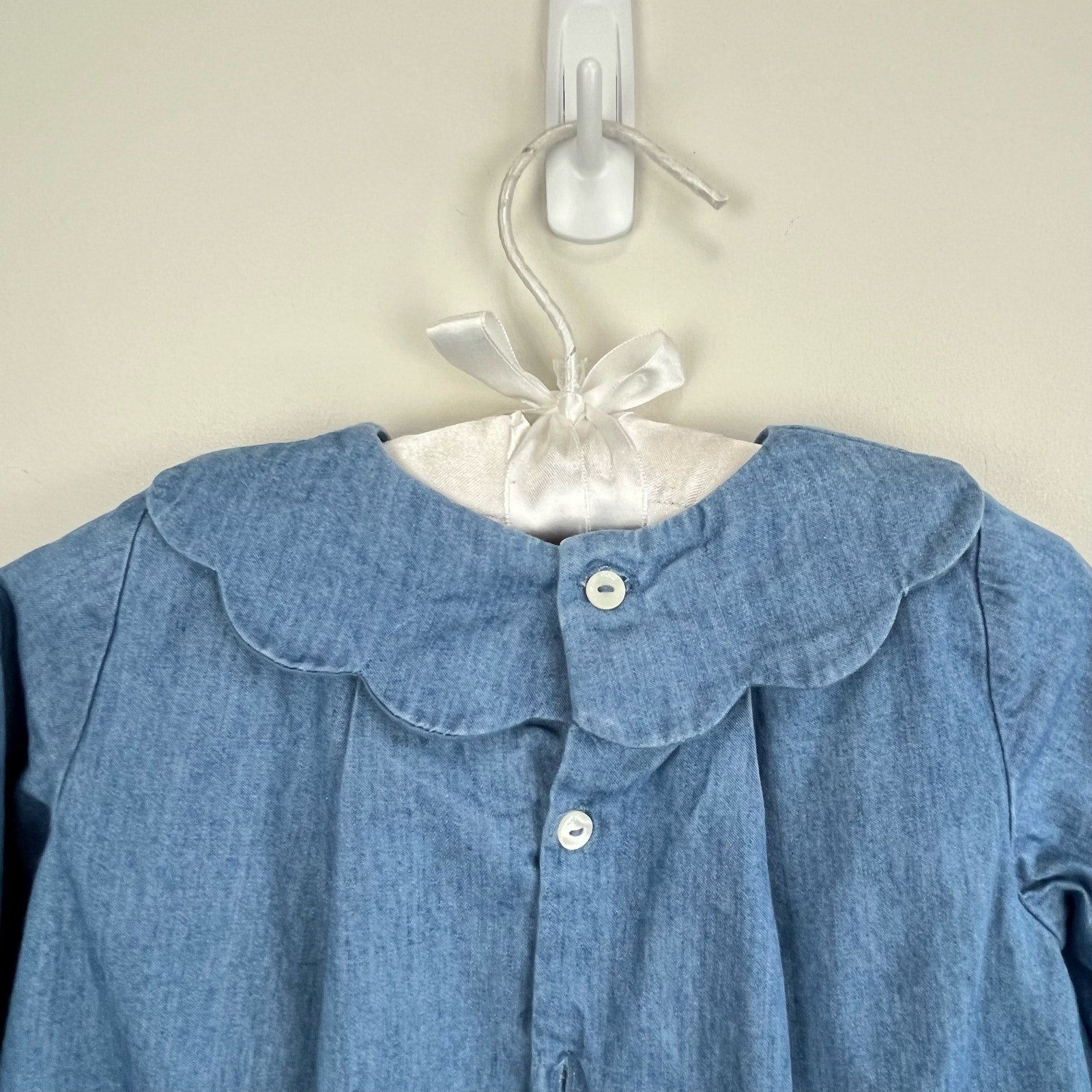 Jacadi Paris Long Sleeve Scallop Collar Chambray Dress 12 Months 74 cm