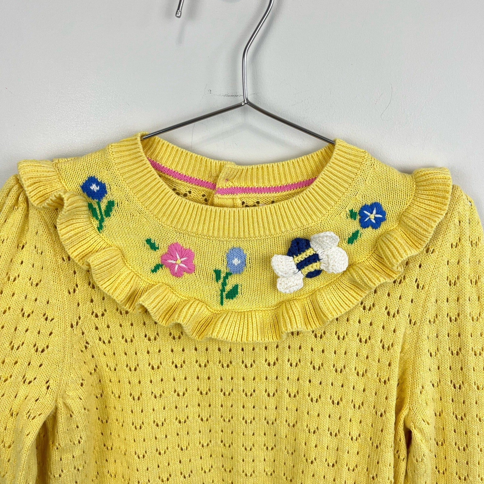 Mini Boden Pointelle Knit Sweater Top Soft Lemon 8-9 NWOT