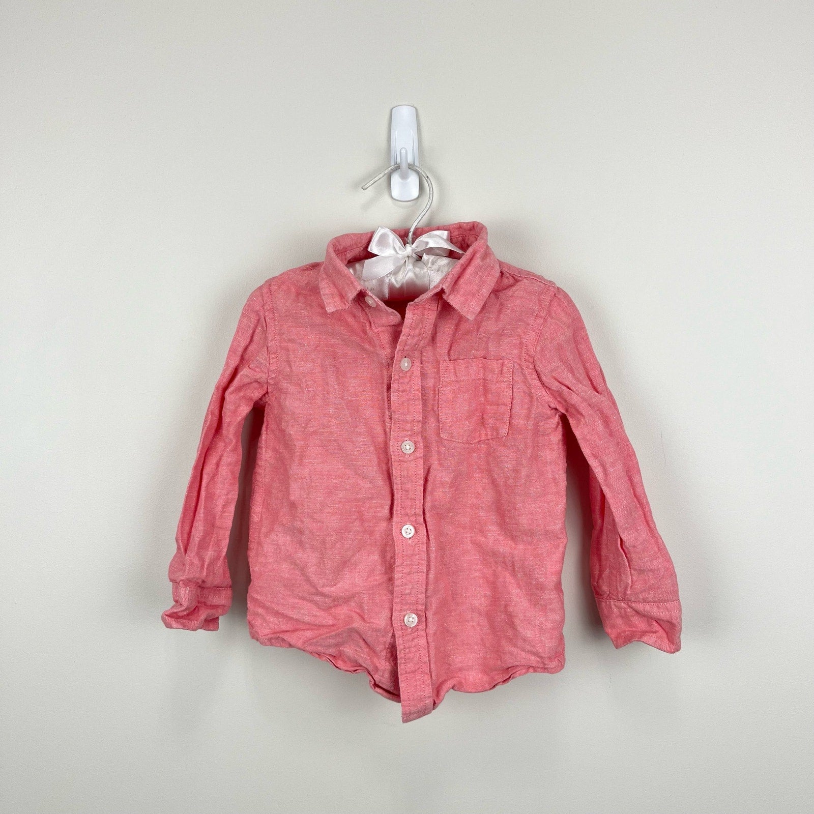 Janie and Jack Boys Coral Linen Button Up Shirt 18-24 Months