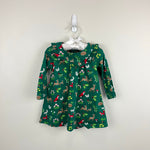 Load image into Gallery viewer, Mini Boden Shady Green Festive Woodland Ruffle Jersey Dress 6-9 Months
