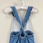 Load image into Gallery viewer, Mini Boden Chambray Ruffle Heart Dungarees 12-18 Months
