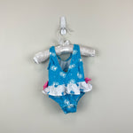 Load image into Gallery viewer, Baby Buns Blue Ruffle Fish Bathing Suit 3-6 Months
