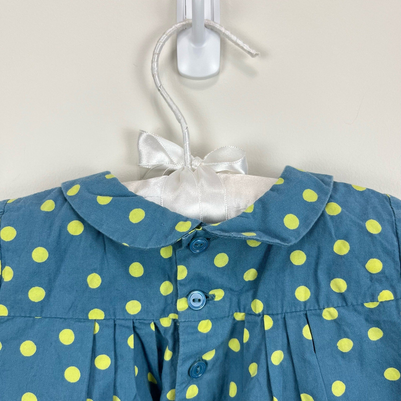 Bonpoint Blue Green Polka Dot Dress 18 Months