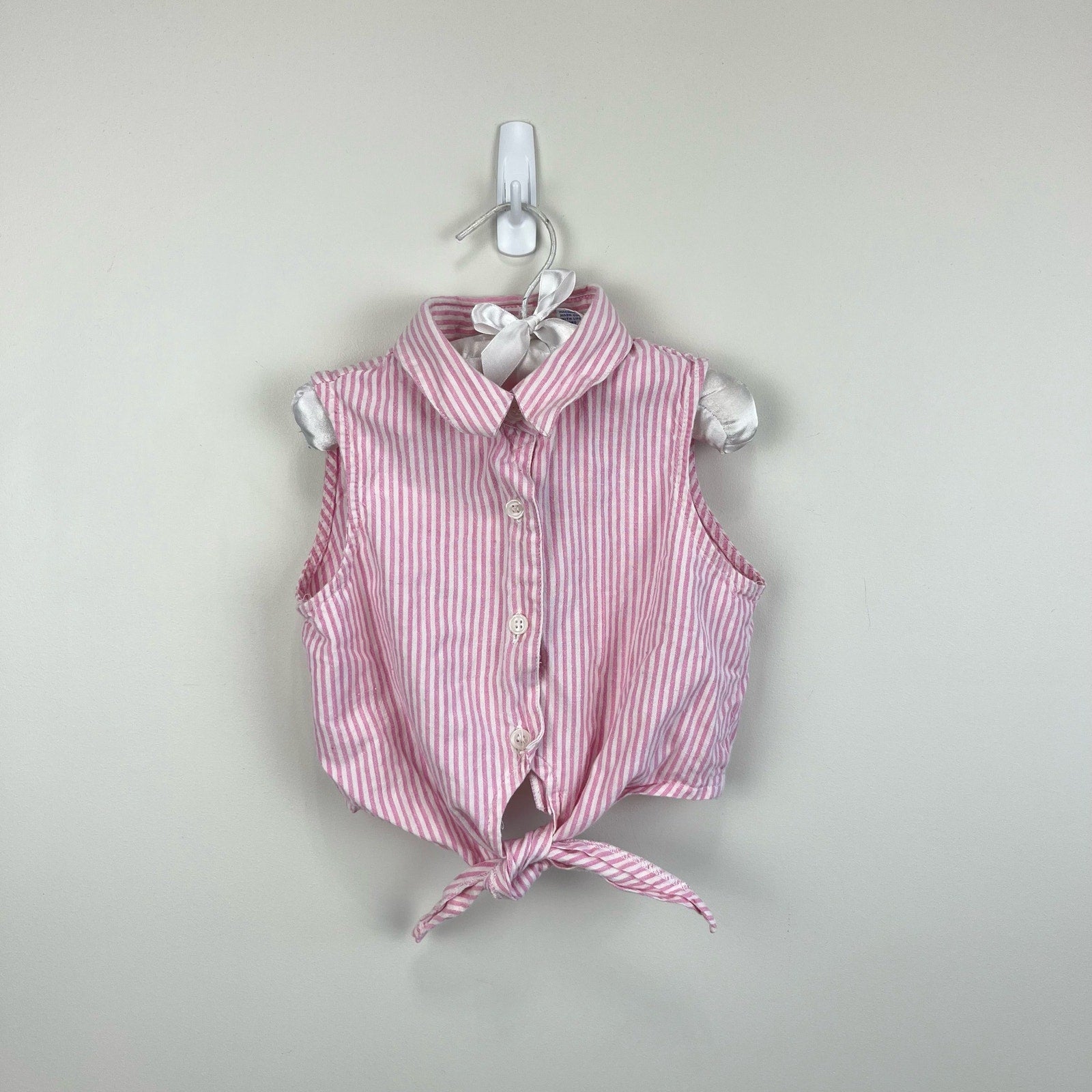 Vintage Just Friends Sleeveless Pink Pinstripe Collared Top 4T