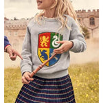 Load image into Gallery viewer, Mini Boden x Harry Potter Hogwarts Crest Crewneck Sweatshirt Gray 7-8
