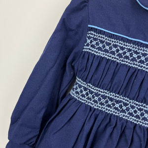 Vintage Polly Flinders Navy Blue Smocked Dress 3T