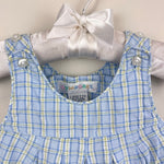 Load image into Gallery viewer, Vintage Gymboree Blue Plaid Flower Overalls Layette 0-3 Months
