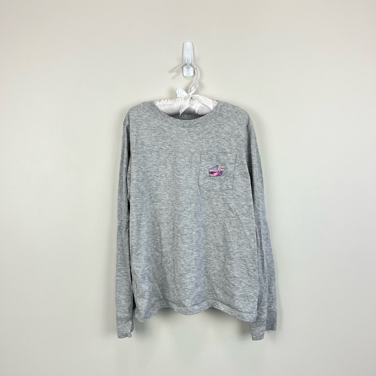 Vineyard Vines Girls Snowboard Whale Long Sleeve Pocket Tee Small 7-8