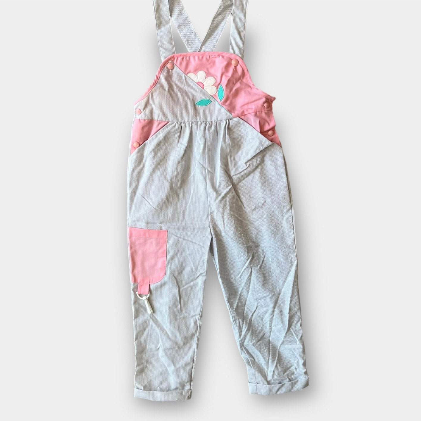 Vintage Pink Gray Flower Overalls 4T