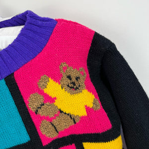 Vintage Color Block Teddy Bear Sweater