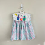 Load image into Gallery viewer, Vintage Samara Pastel Plaid Seersucker Bird House Dress 18 Months
