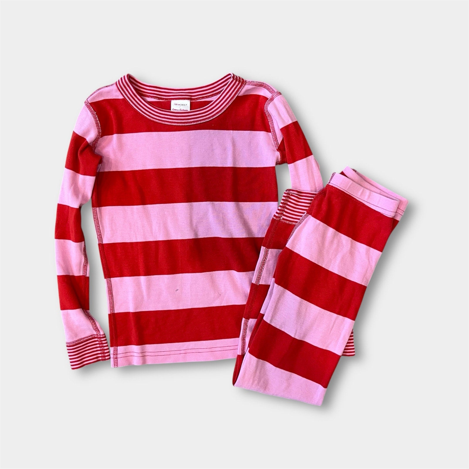 Hanna Andersson Pink Stripe Long John Pajamas 120 cm 6-7