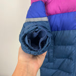 Load image into Gallery viewer, L.L. Bean Kids Long Down Jacket Colorblock Navy Berry M 5-6
