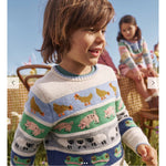 Load image into Gallery viewer, Mini Boden All Over Fair Isle Sweater Easter Farm Animals 7-8
