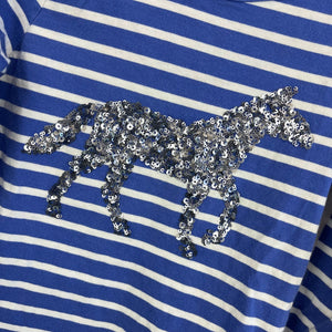 Joules Sequin Blue Stripe Horse Shirt 7-8