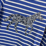 Load image into Gallery viewer, Joules Sequin Blue Stripe Horse Shirt 7-8
