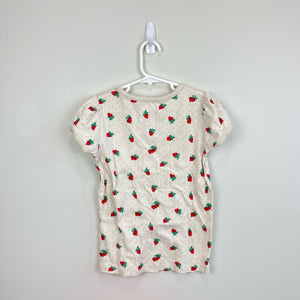 Mini Boden Short Sleeved Pointelle Top Ivory Strawberries 8-9