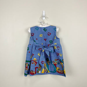 Vintage Blue Plaid Teddy Bear Alphabet Sleeveless Dress