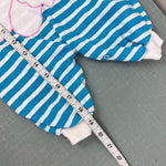 Load image into Gallery viewer, Vintage Hopscotch Blue Striped Teddy Bear Bow Romper 0-6 Months
