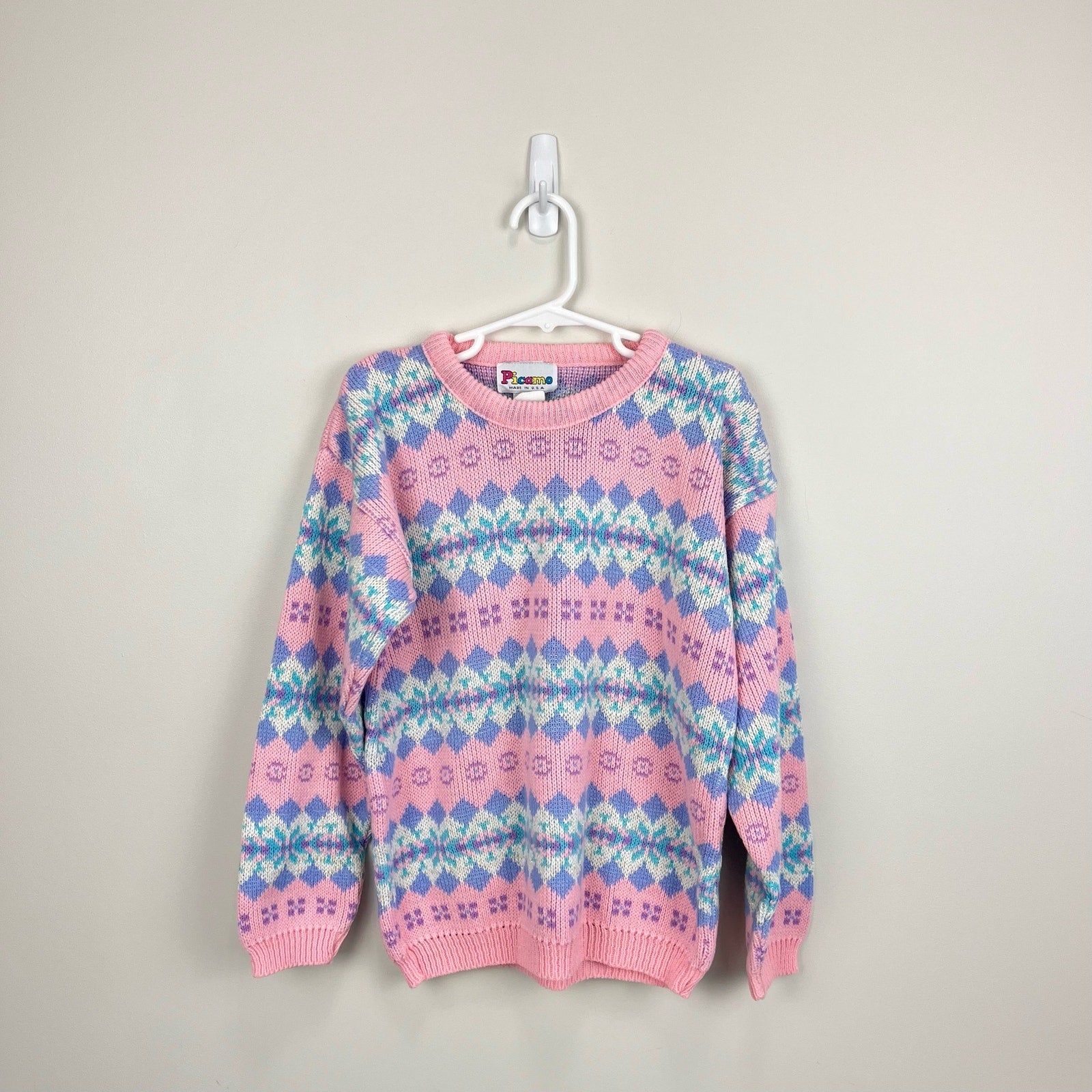 Vintage Picame Pink Fair Isle Sweater 10/12 USA