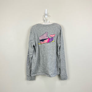 Vineyard Vines Girls Snowboard Whale Long Sleeve Pocket Tee Small 7-8