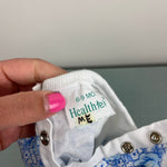 Load image into Gallery viewer, Vintage Healthtex Blue Floral Lace Bow Shortall Romper 6-9 Months
