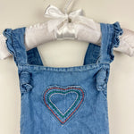 Load image into Gallery viewer, Mini Boden Chambray Ruffle Heart Dungarees 12-18 Months
