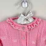 Load image into Gallery viewer, Vintage First Impressions Infants Wear Pink Ruffle Bow Cardigan Sweater 6-9 Months
