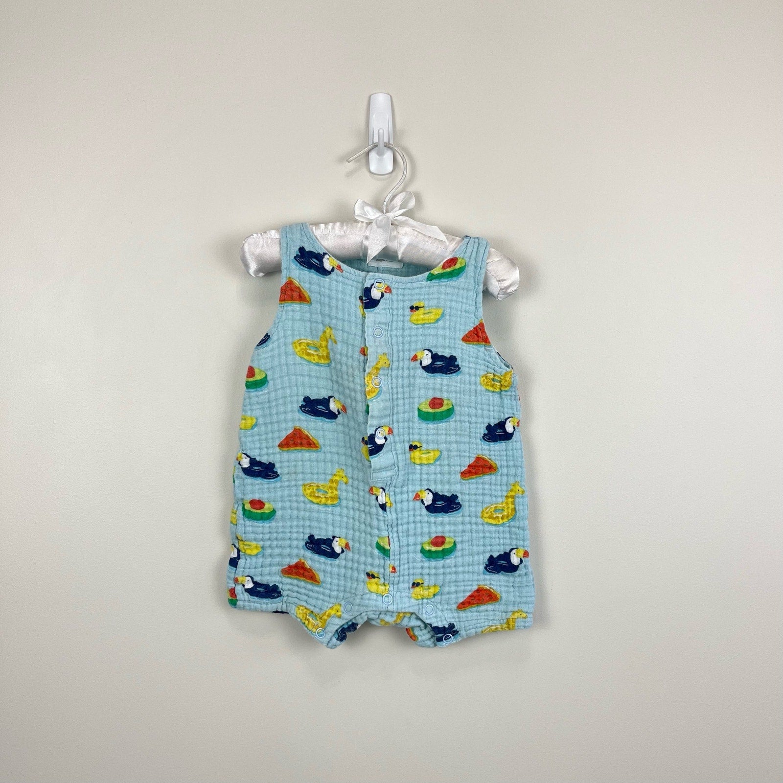 Angel Dear Shortie Romper Blue Muslin 6-12 Months