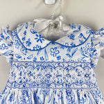 Load image into Gallery viewer, Anavini Hand Smocked Blue Floral Dress 9 Months
